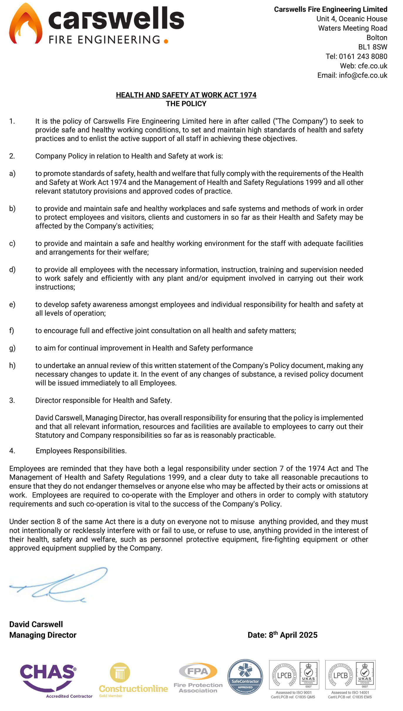 CFE H&S Policy CFE H&S Policy